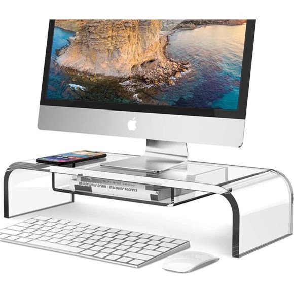 Computer Acrylic Monitor Stand Riser with Storage - 20.3” Larger Size - Picture 8 of 12